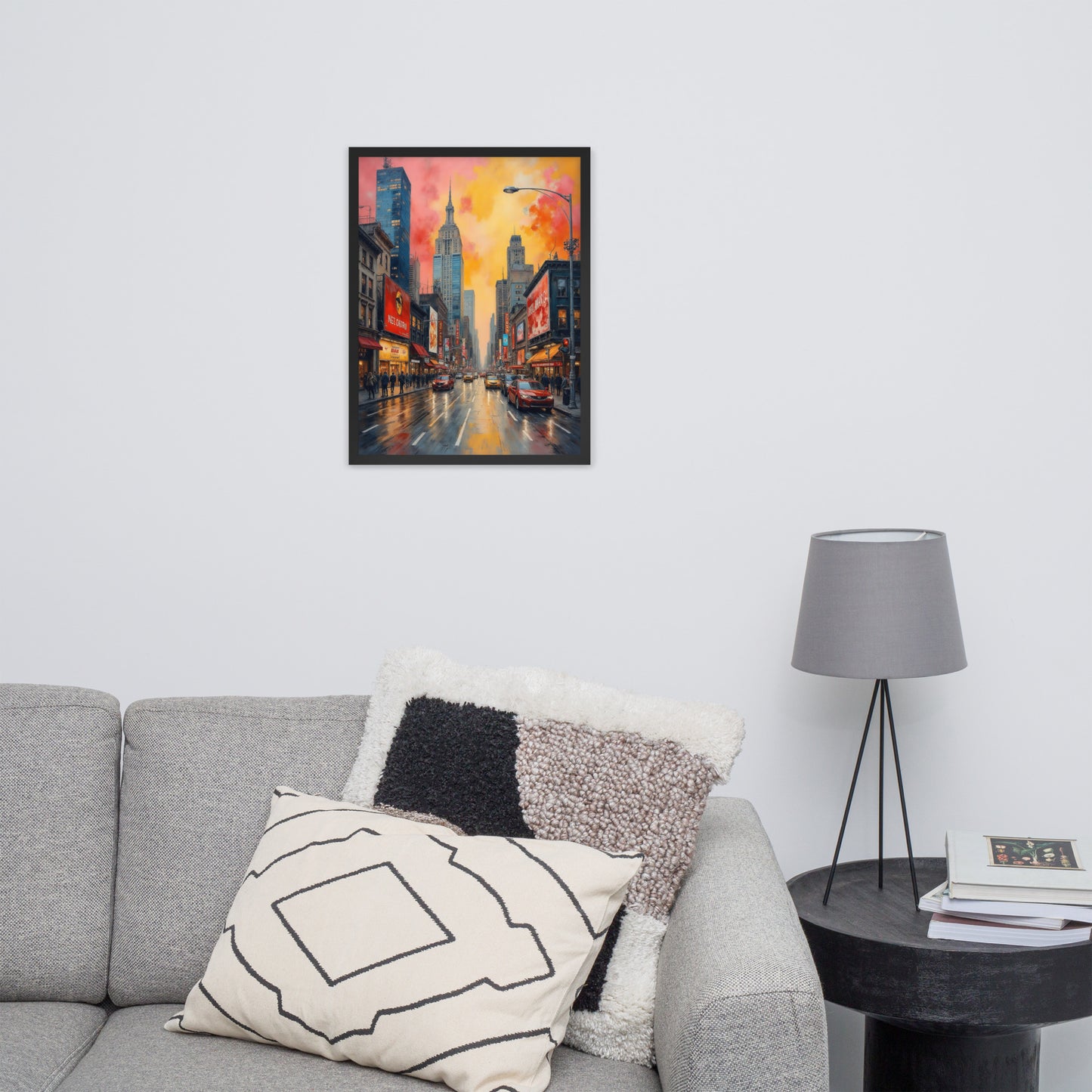 Abstract cityscape, expressionist painting style - Vibrant color palette - Framed poster
