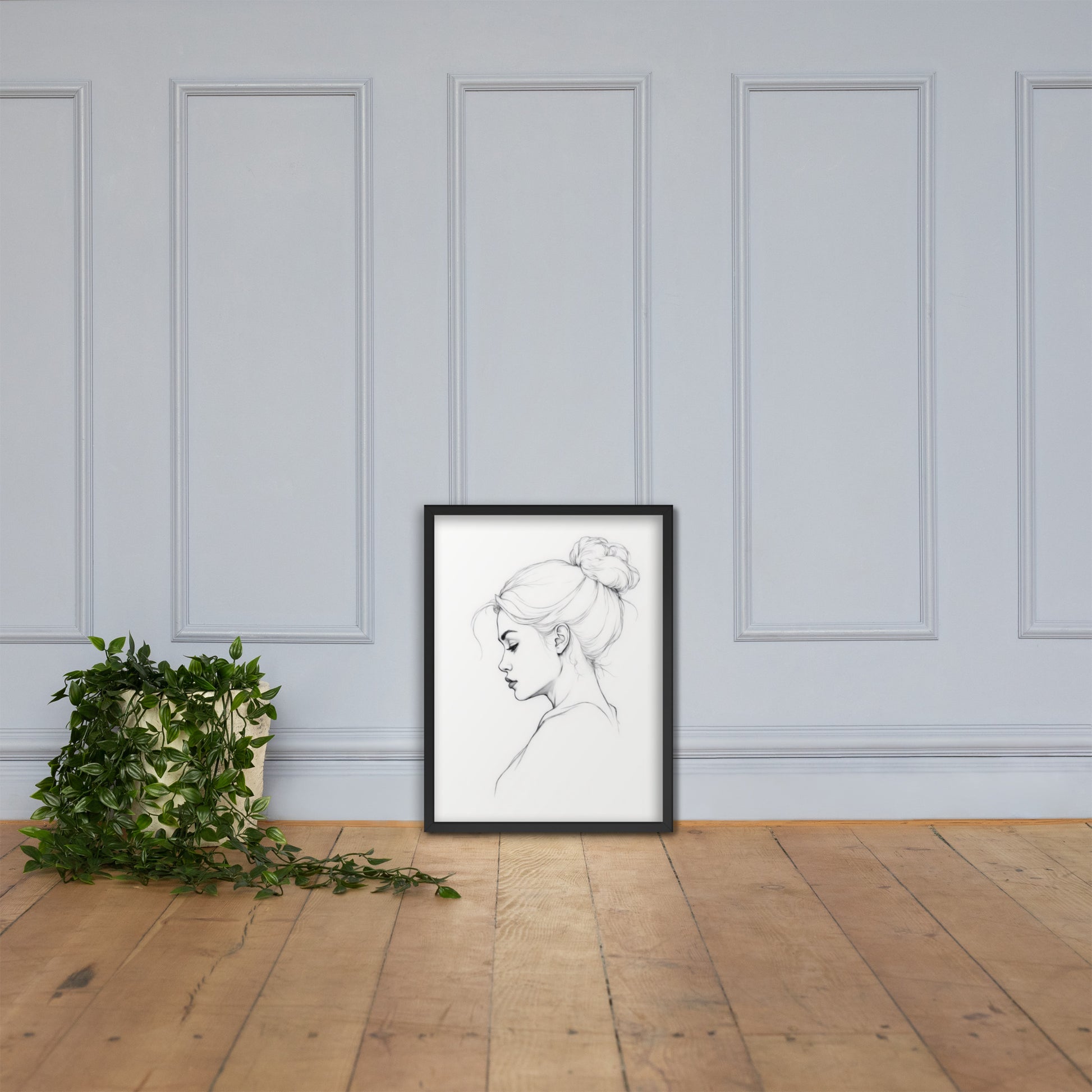 Minimalist One Line Woman Portrait – Framed Wall Art - Boho Decor - Framed poster