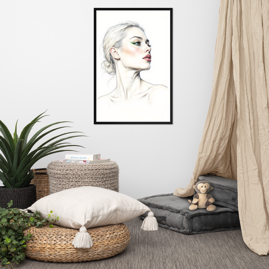 Minimalist One Line Woman Portrait – Framed Wall Art - Boho Decor - Framed Poster