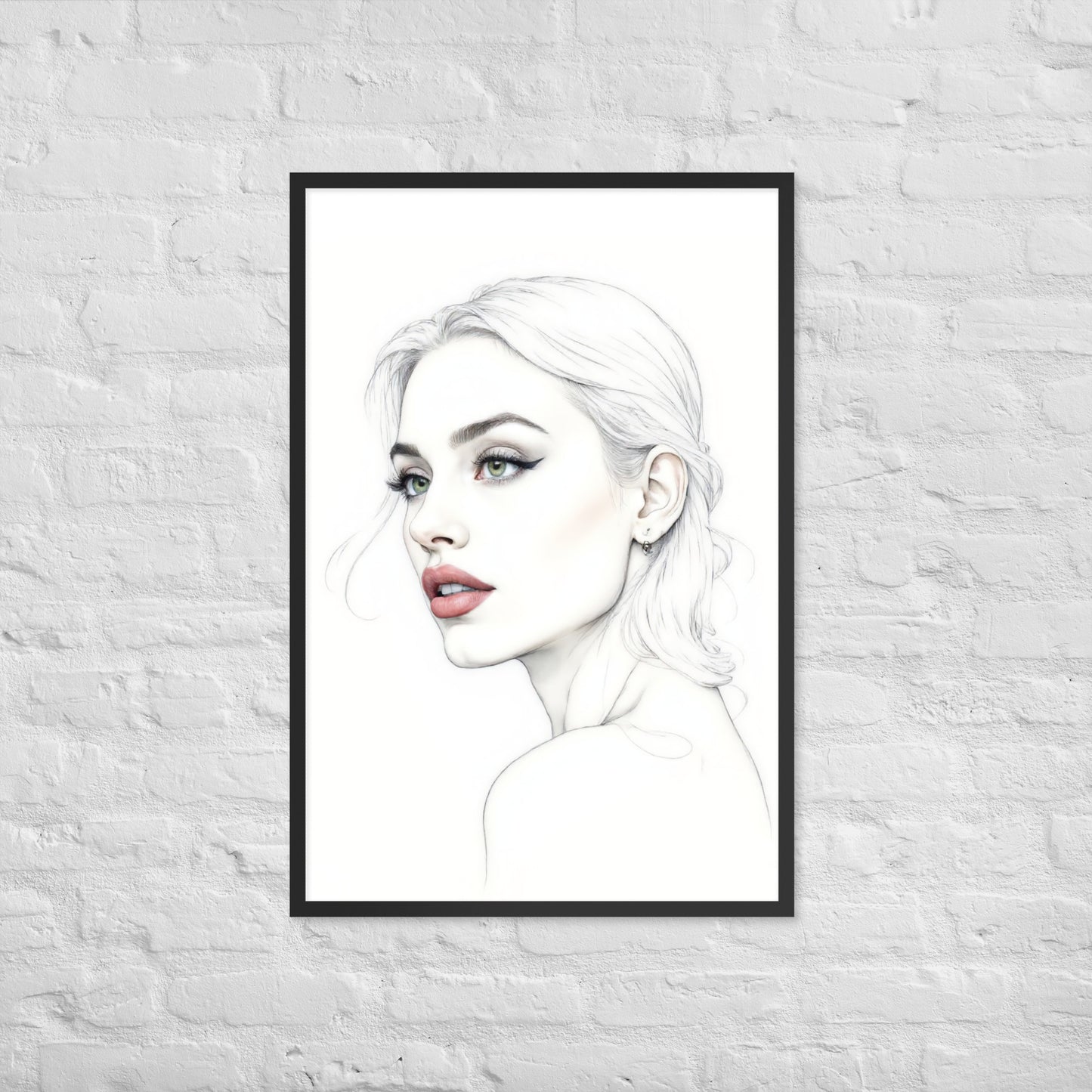 Minimalist One Line Woman Portrait – Framed Wall Art - Boho Decor - Framed poster