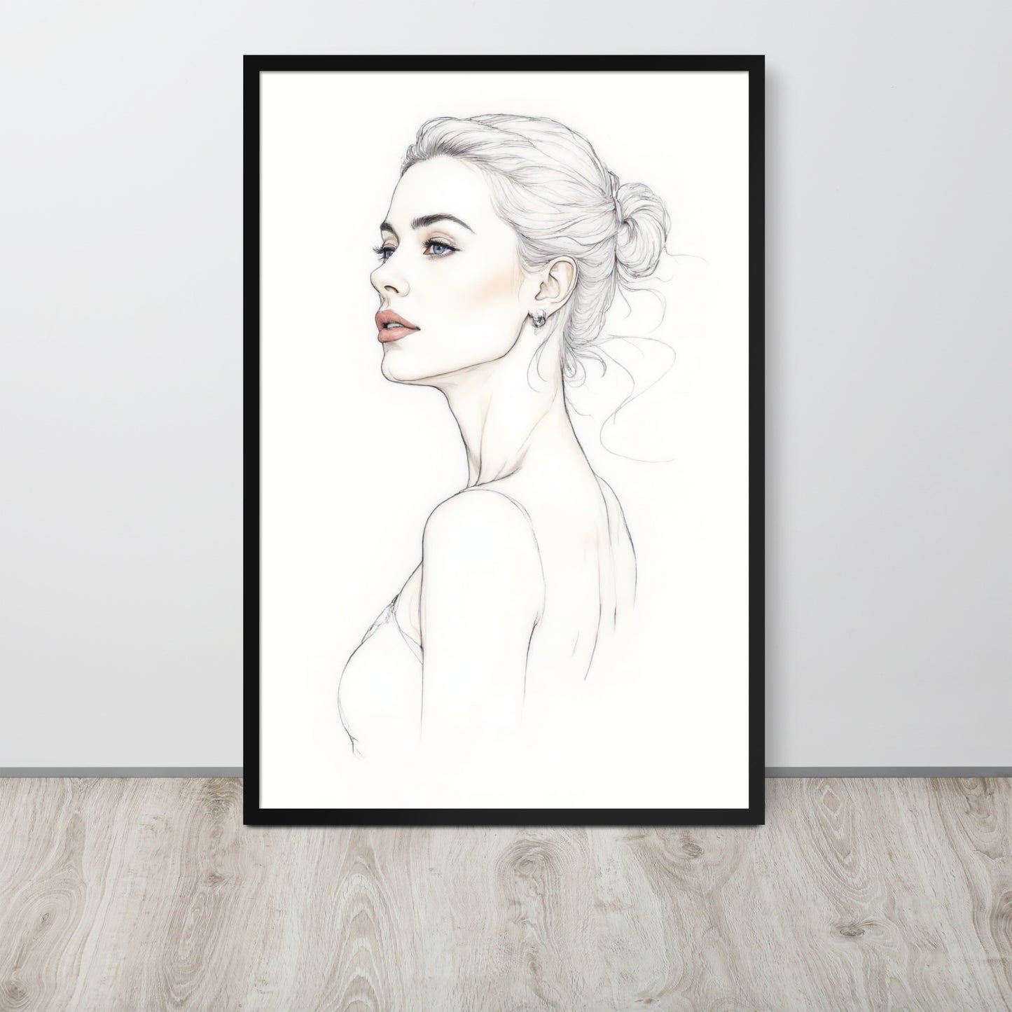 Minimalist One Line Woman Portrait – Framed Wall Art - Boho Decor - Framed poster