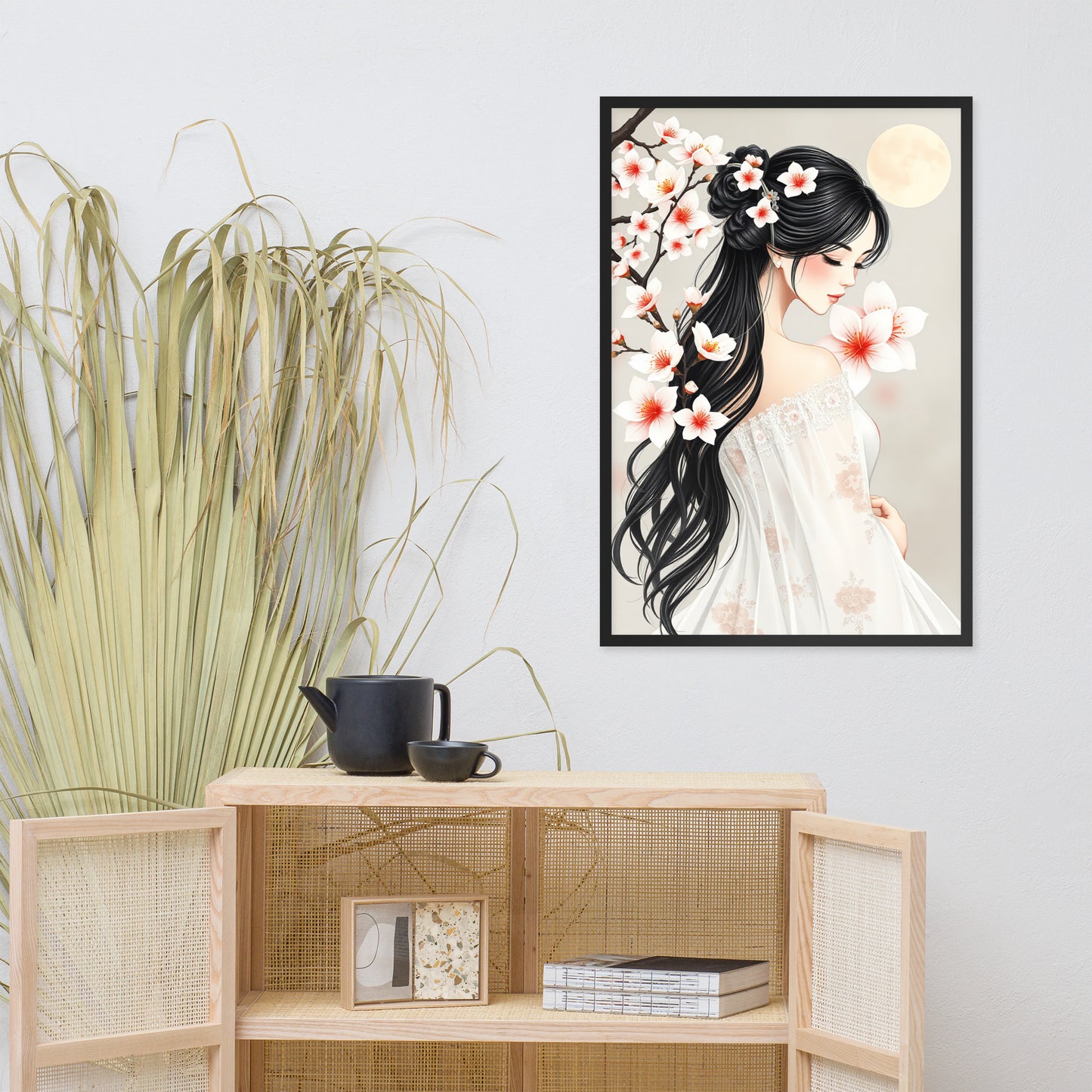Elegant Cherry Blossom Bride – Framed Art Print - Romantic Kachoga Style Inspired Wall Decor - Framed poster