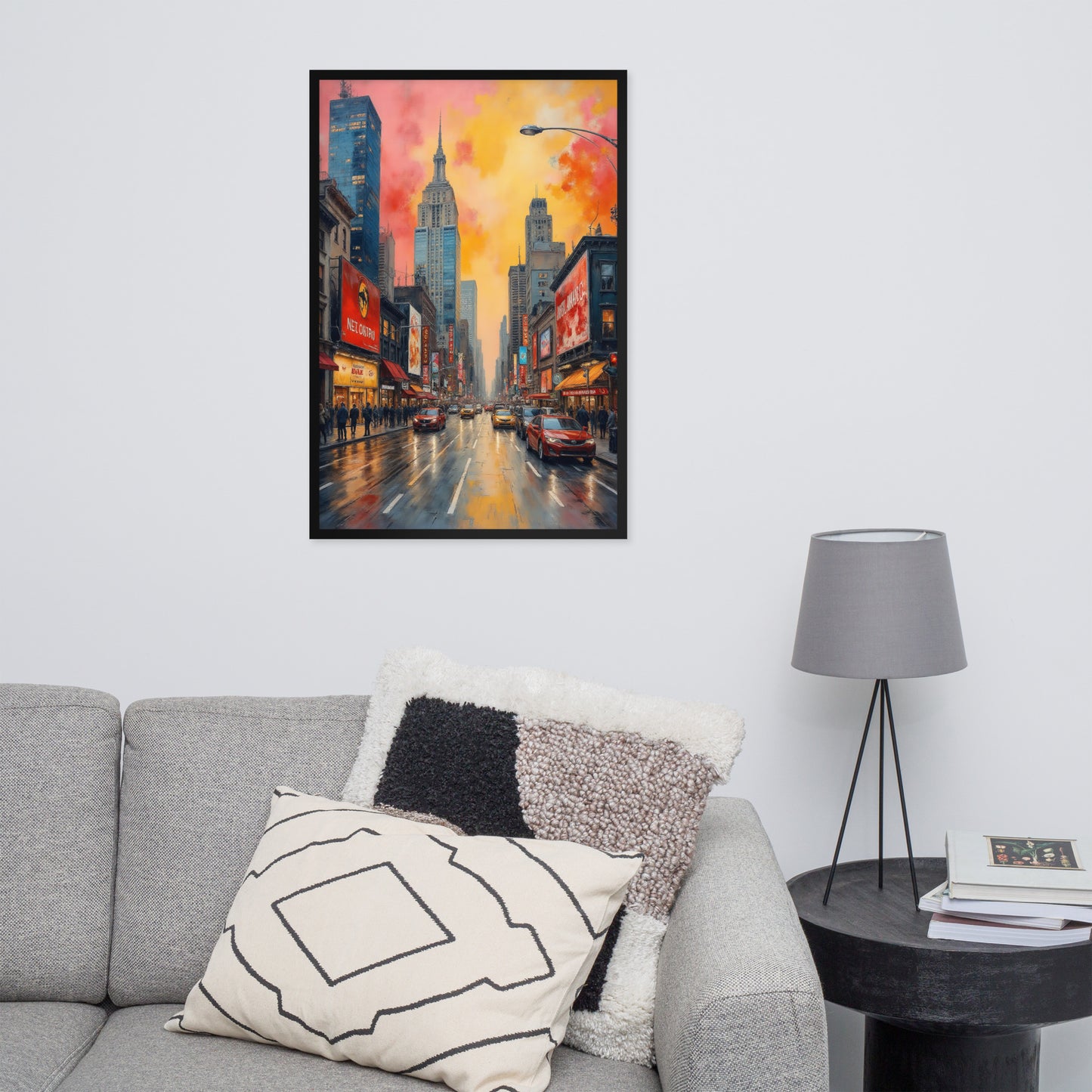 Abstract cityscape, expressionist painting style - Vibrant color palette - Framed poster