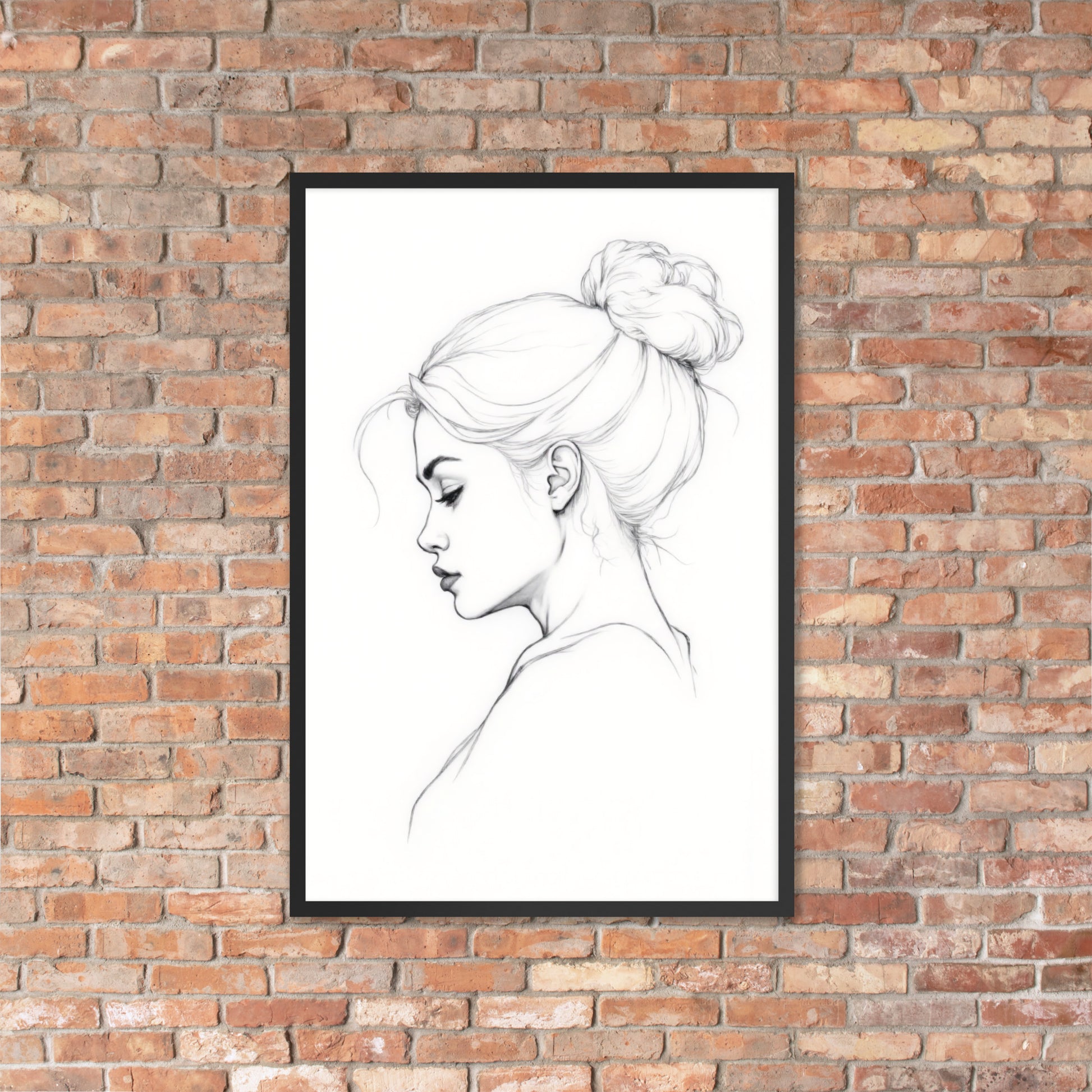 Minimalist One Line Woman Portrait – Framed Wall Art - Boho Decor - Framed poster